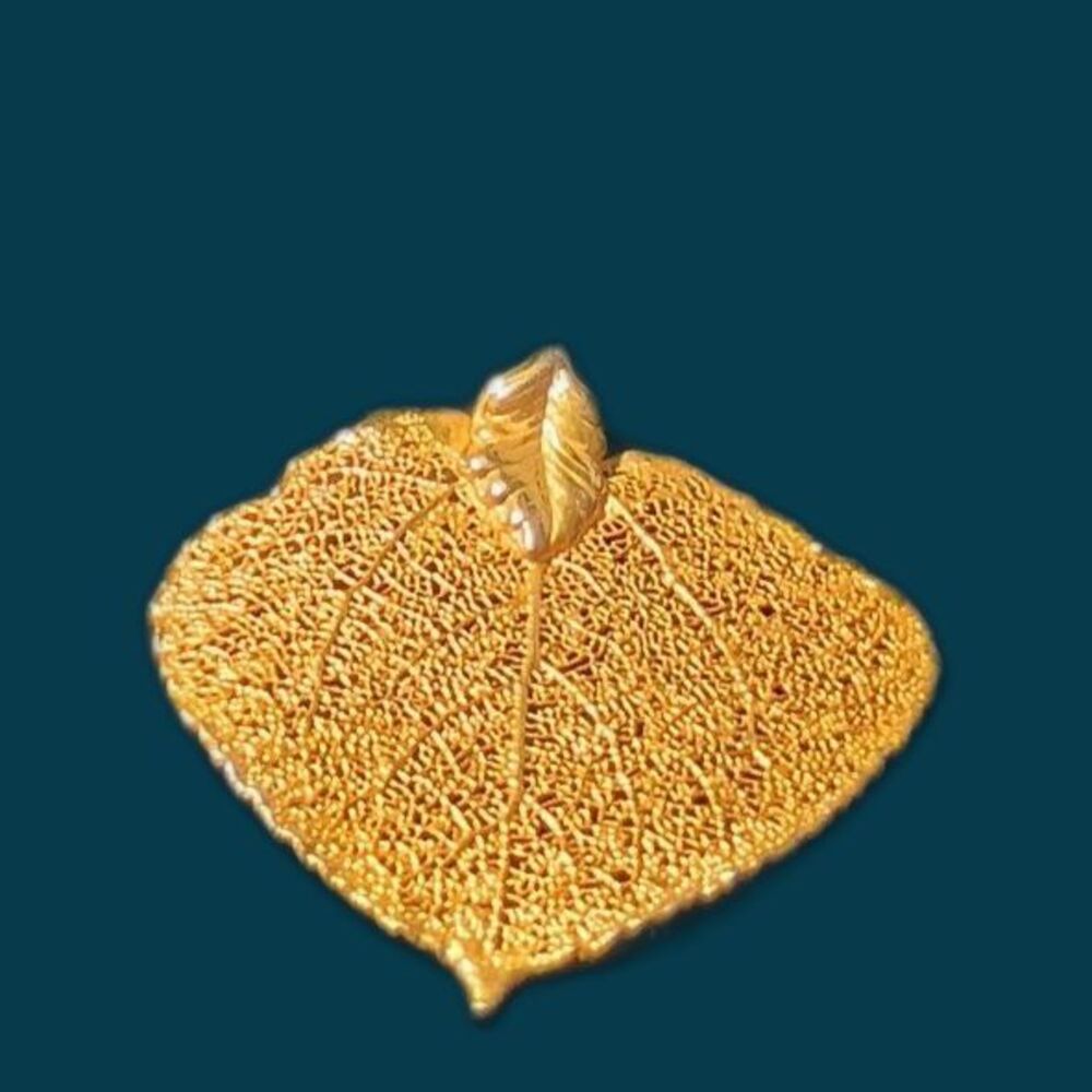 Vintage 24K Gold Plated Real Aspen Leaf Pendant Necklace Jewelry